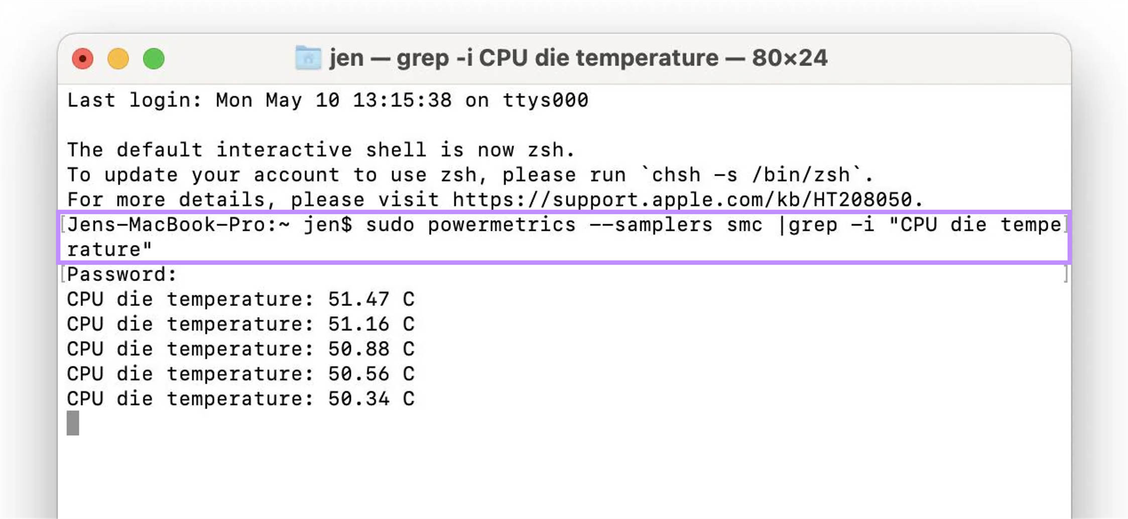 check cpu temperature with terminal mac