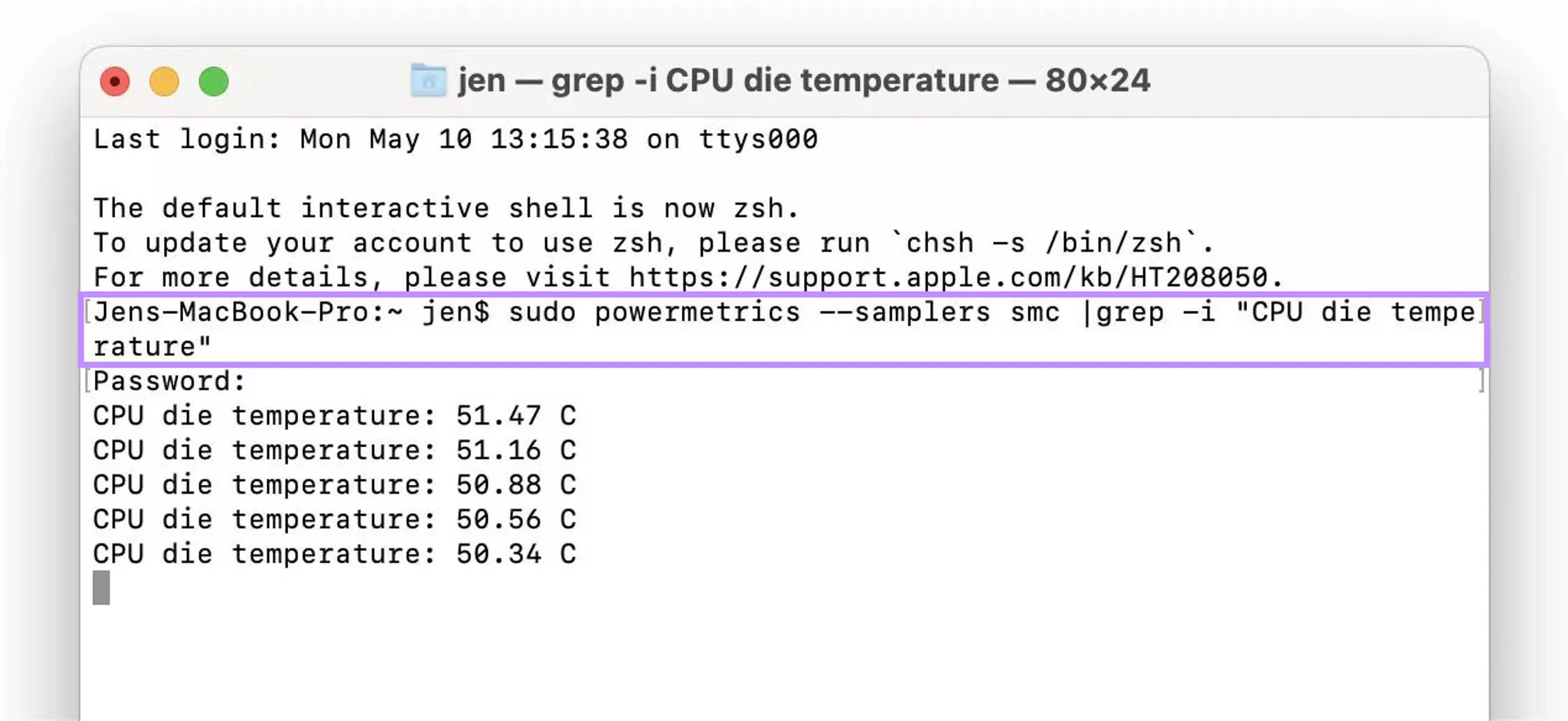 check cpu temperature with terminal mac