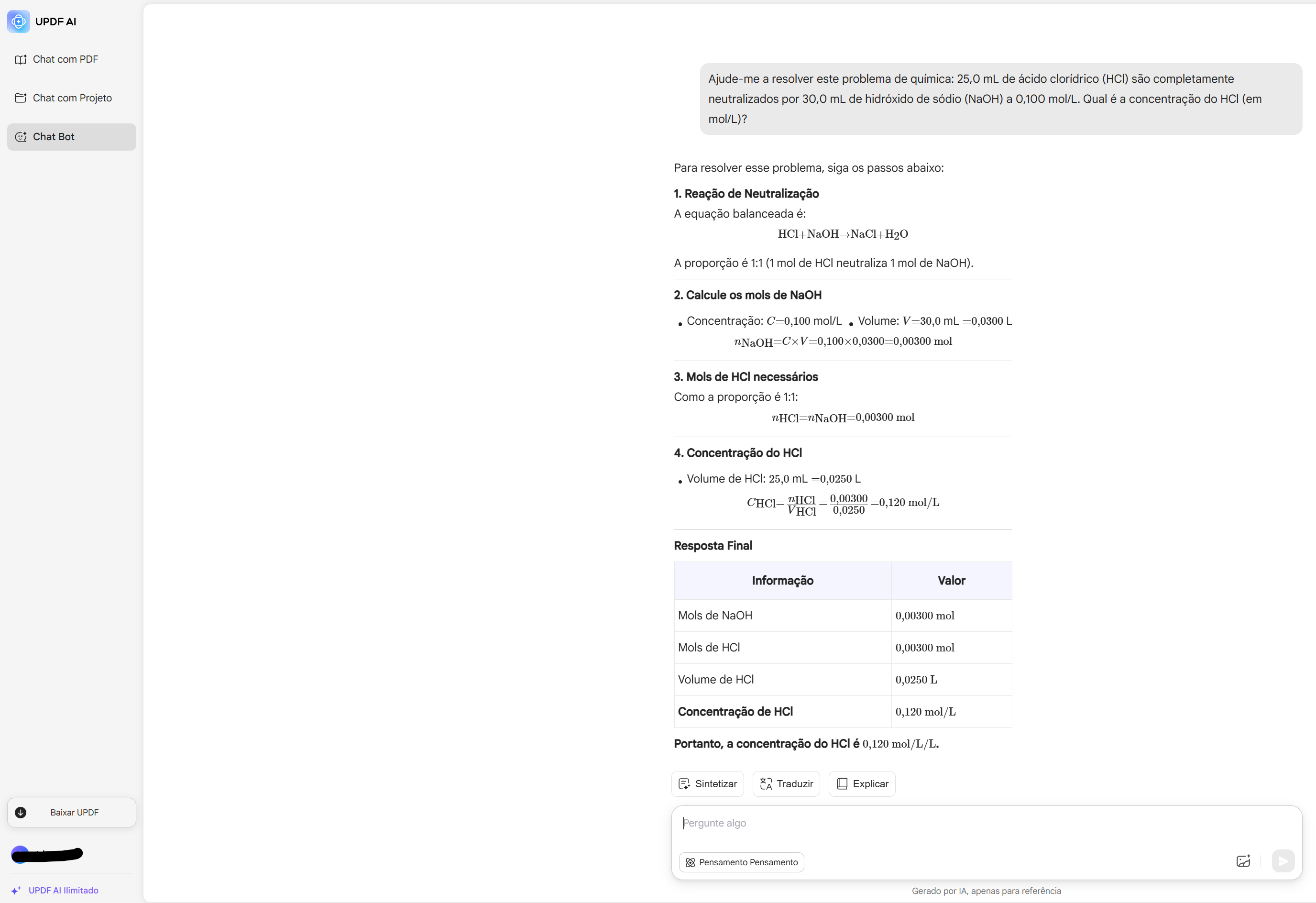 Solucionador de problemas de química UPDF AI