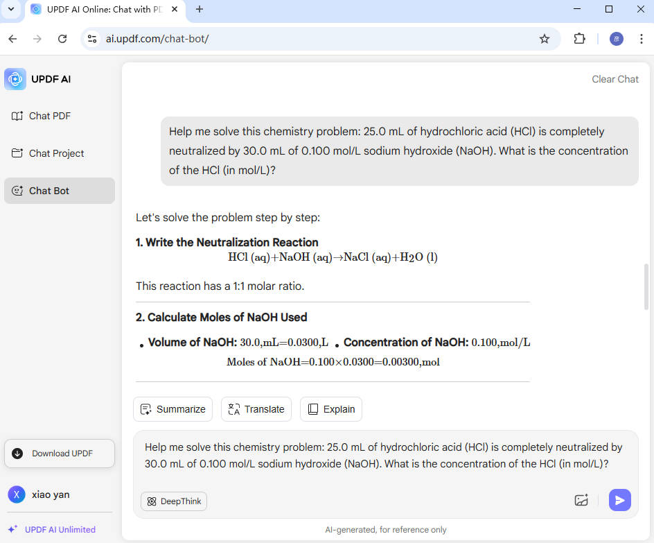 UPDF AI chemistry problem solver