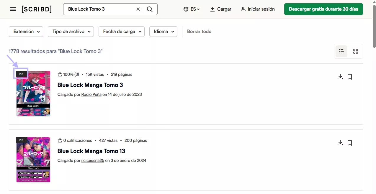 Selecciona el archivo etiquetado como PDF en Scribd