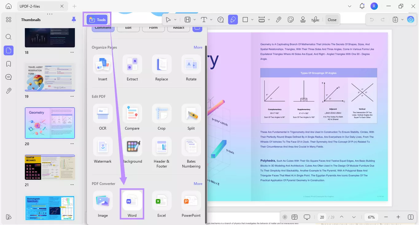 choose word from the tools menu updf windows
