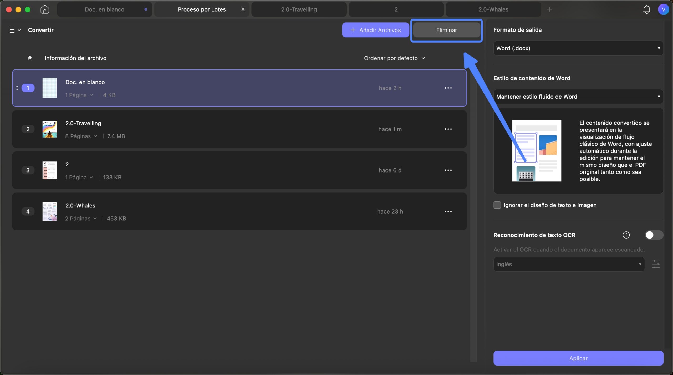 Borrar lista en lotes updf mac