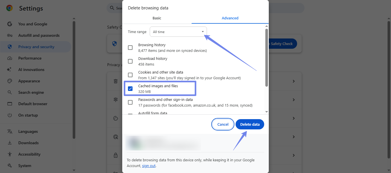 clear the cache chrome