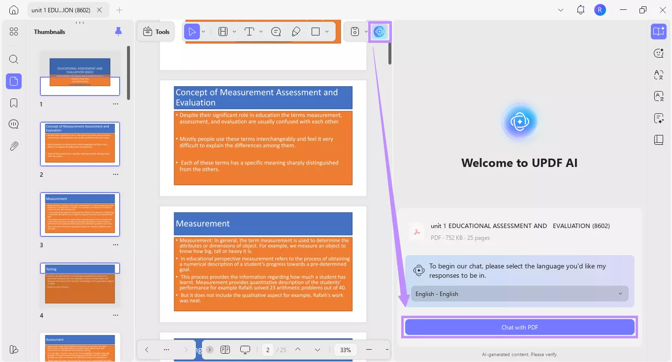 click chat with pdf updf ai windows