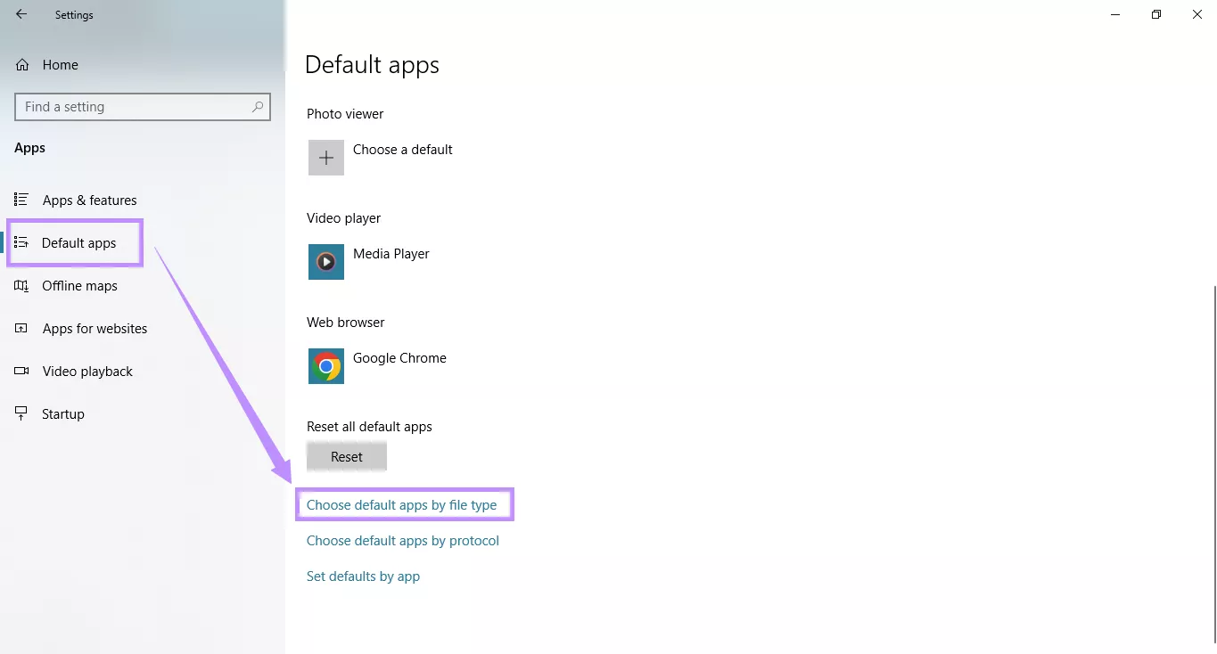click choose default apps by file type windows