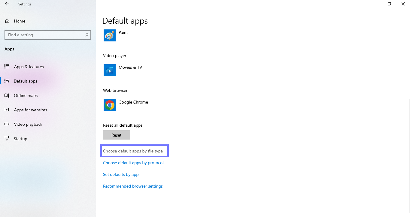 click choose default apps by file type windows