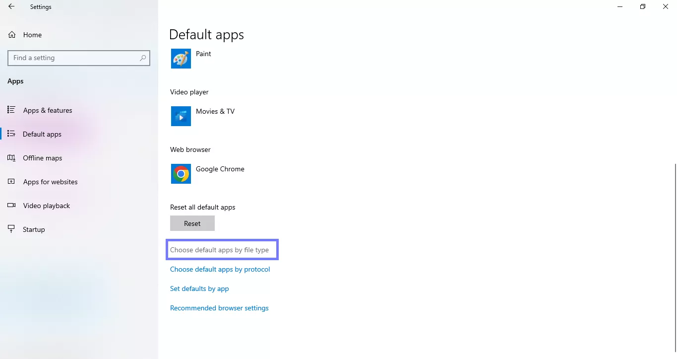click choose default apps by file type windows
