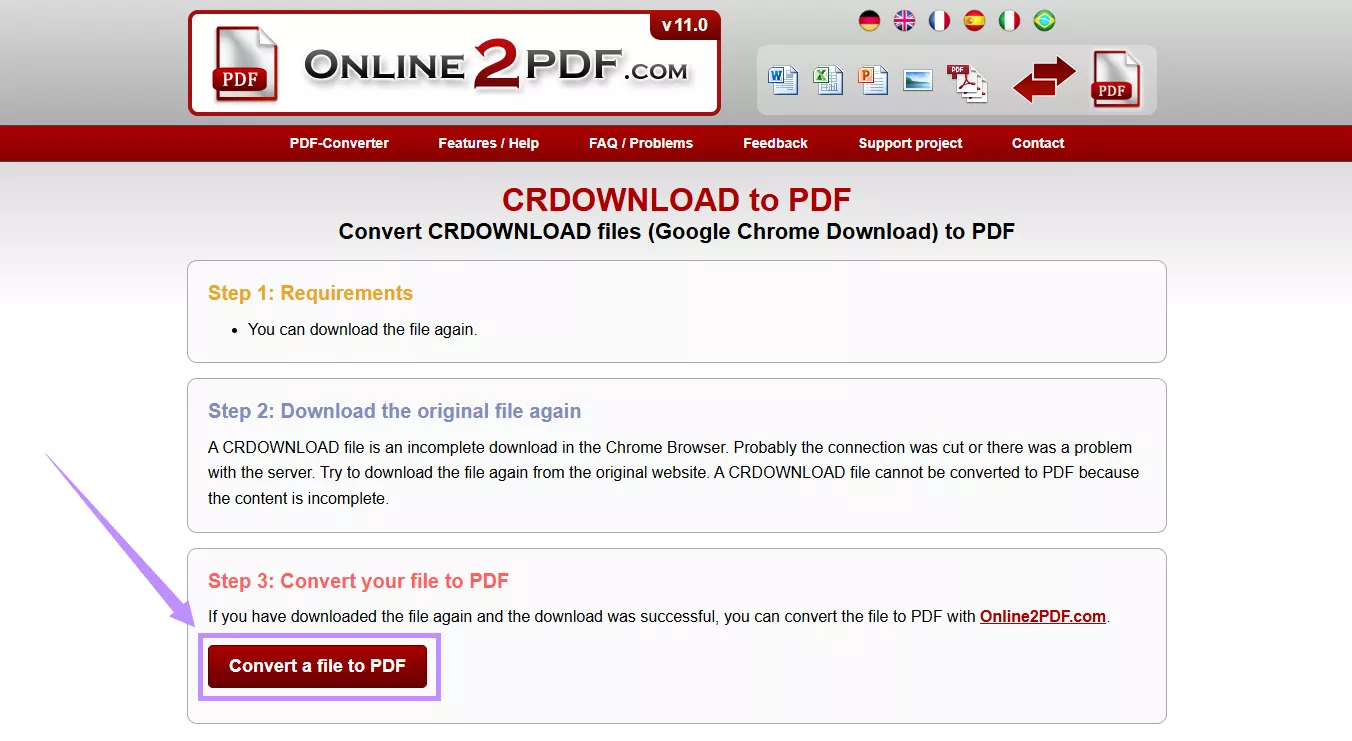 click convert a file to pdf online2pdf