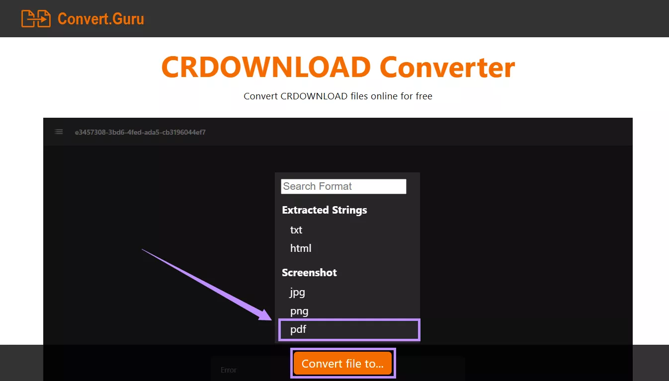 click convert file to and choose pdf convert guru