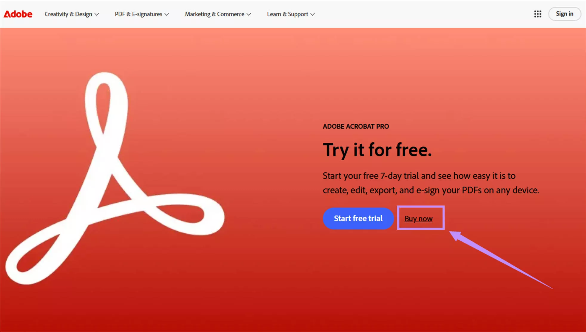 click on buy now for acrobat