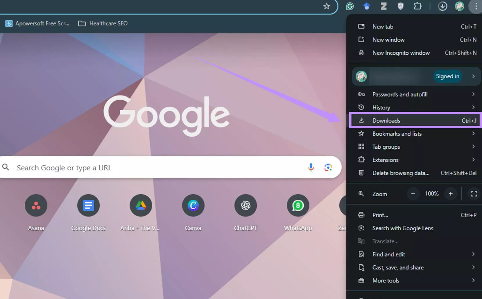 click on downloads chrome