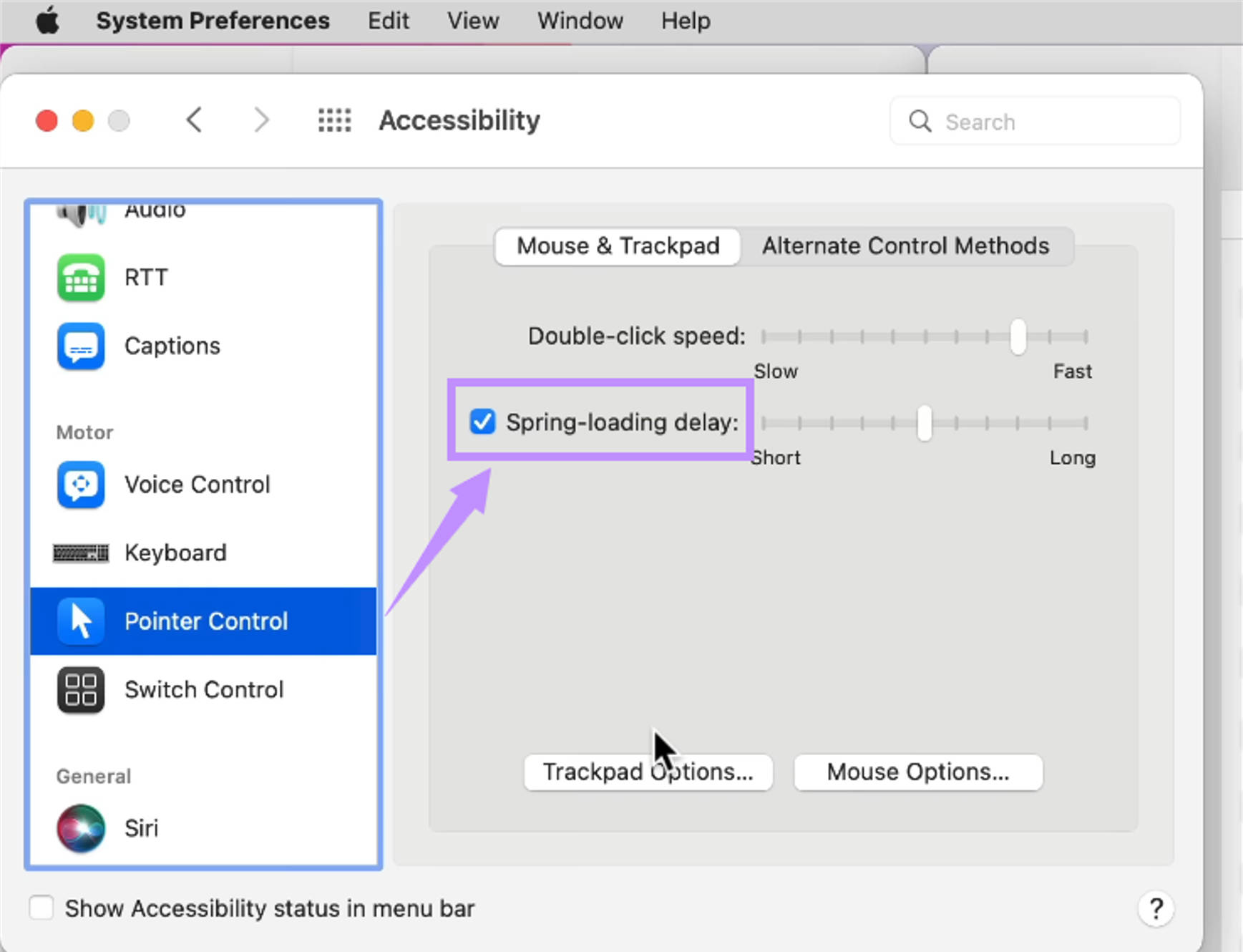  click trackpad options mac