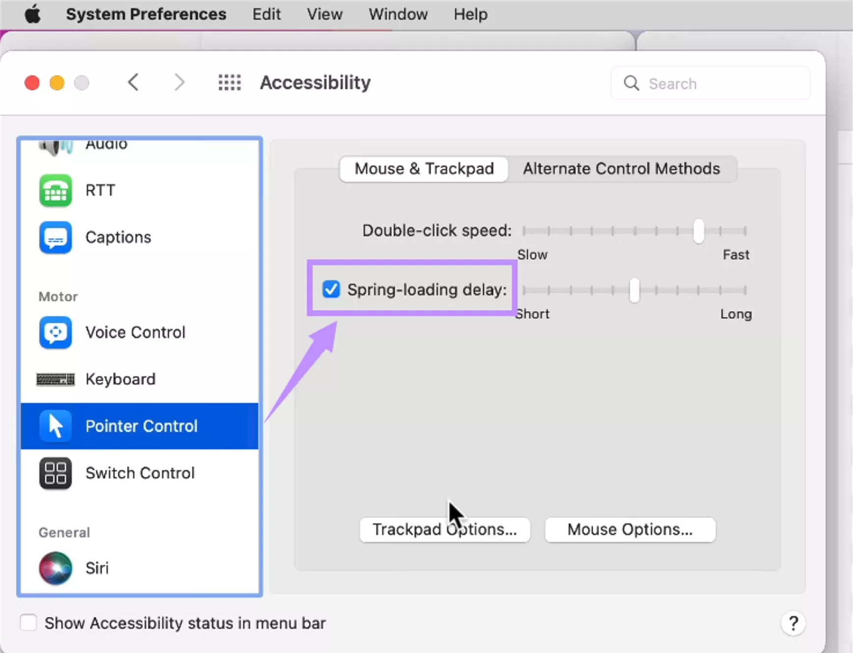 click trackpad options mac