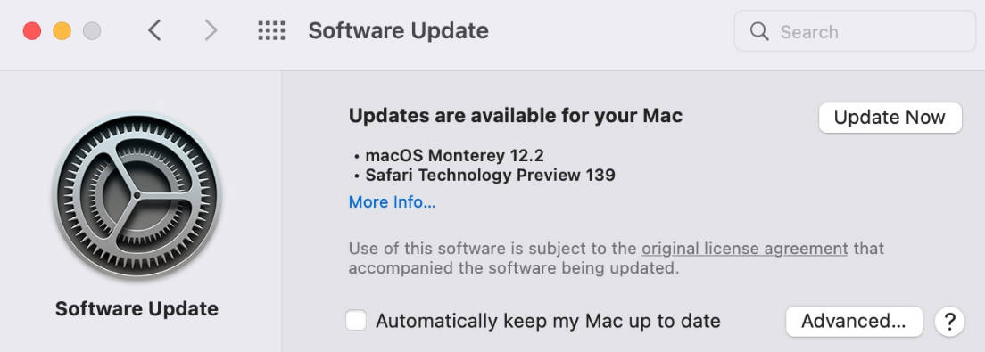 click update now on mac