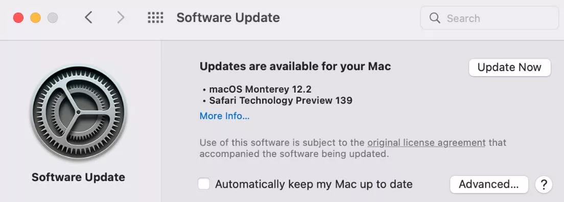 click update now on mac