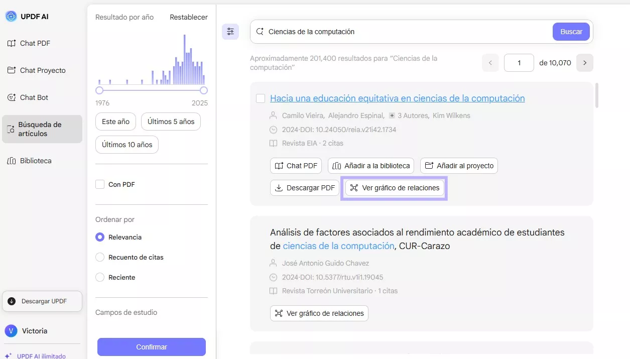 haz clic en ver gráfico de relaciones