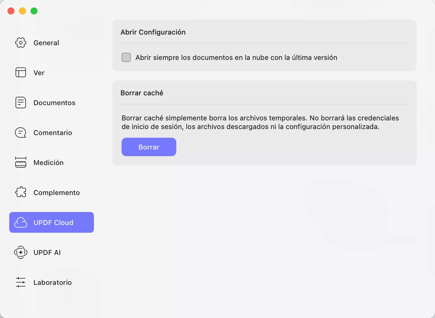 Preferencias de la nube uPDF para Mac
