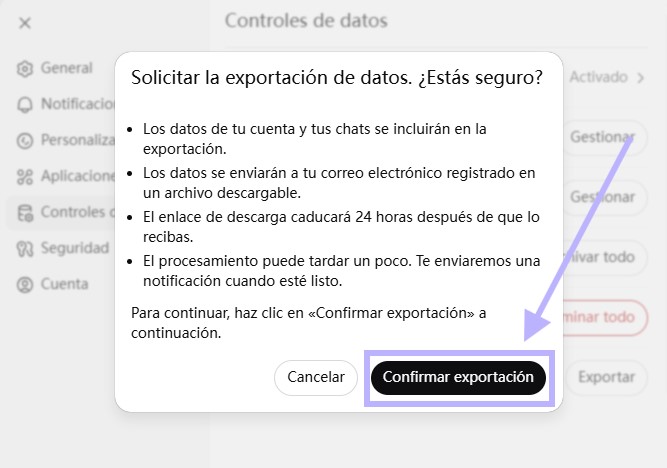 exportar las conversaciones de ChatGPT