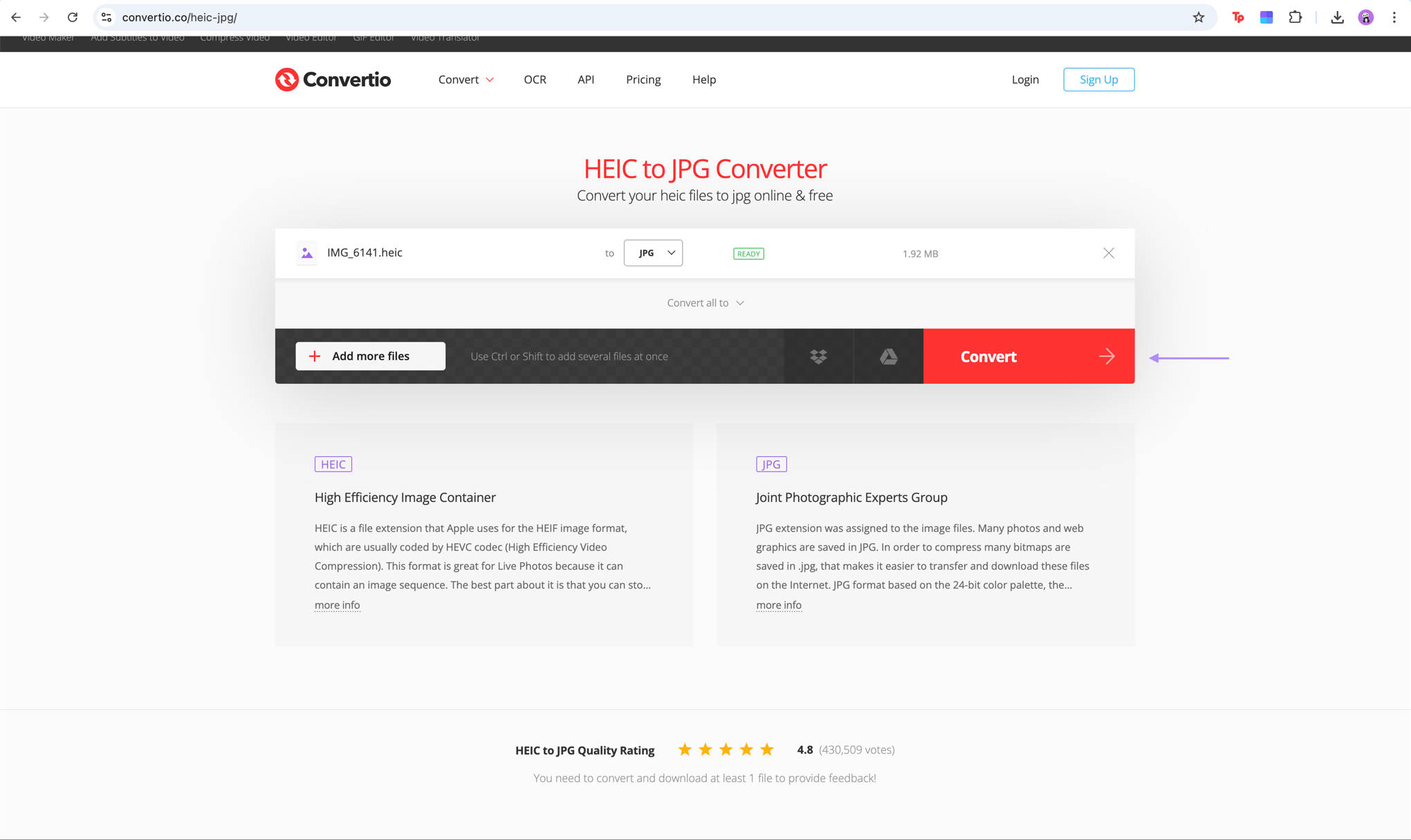 convert image successfully with convertio