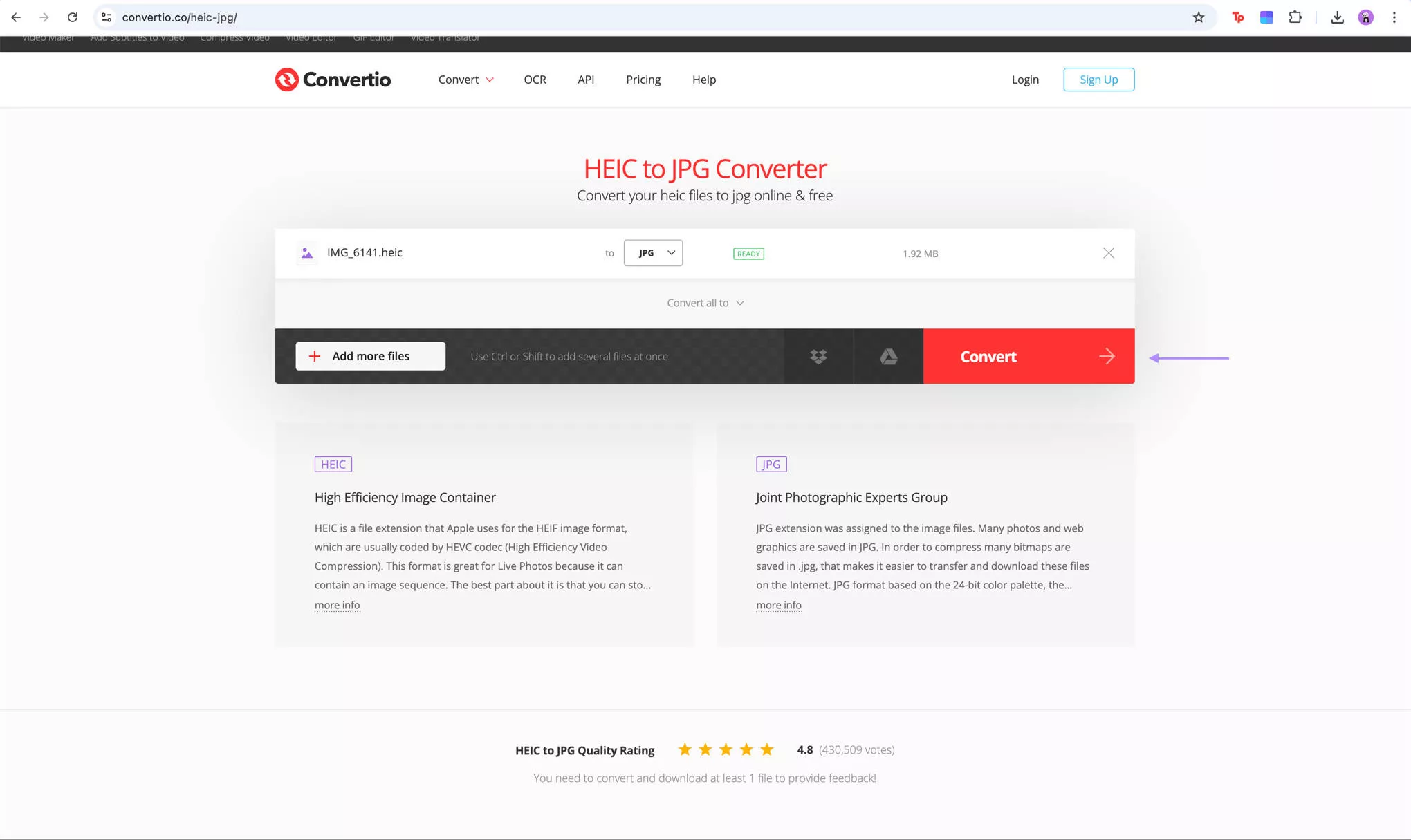 convert image successfully with convertio