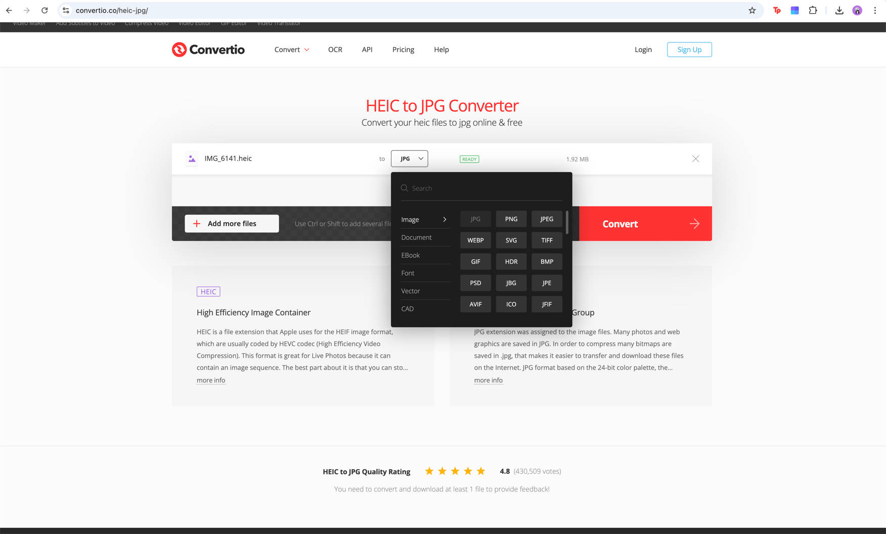 convert image to jpg with convertio
