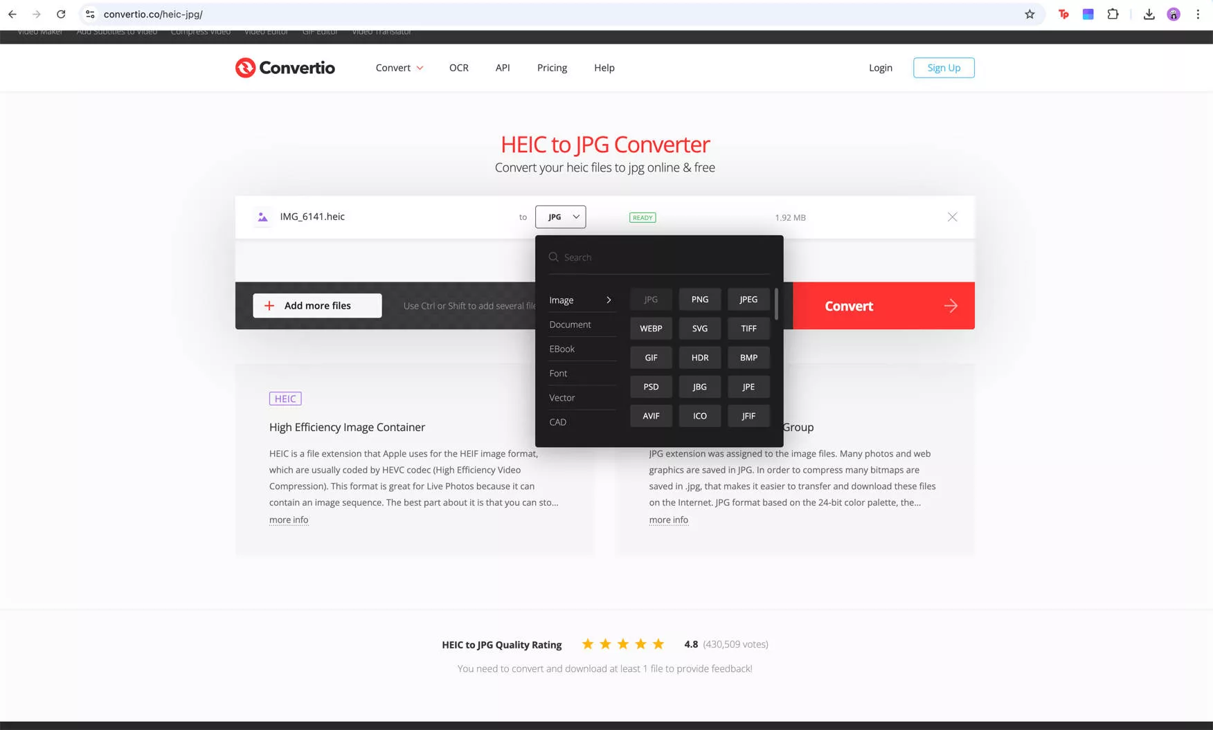 convert image to jpg with convertio
