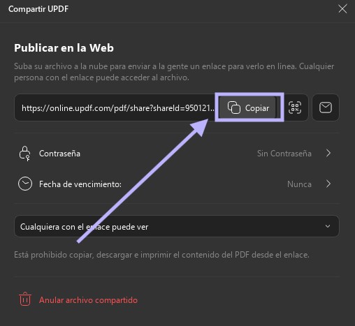 Copiar enlace para compartir en UPDF Windows 2