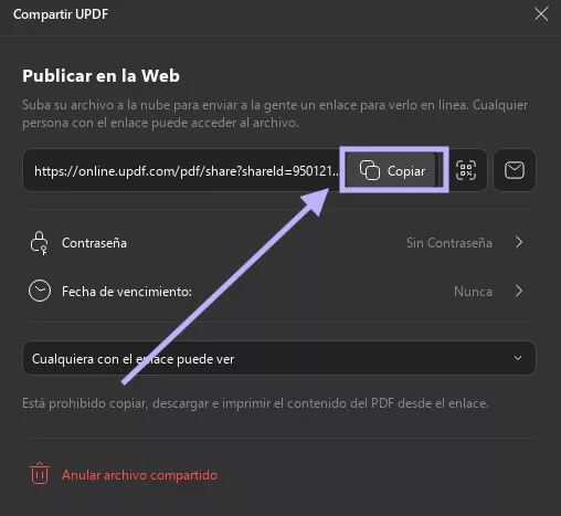 Copiar enlace para compartir en UPDF Windows 2