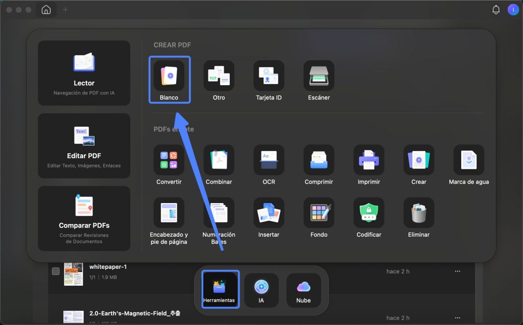 Crear PDF en blanco