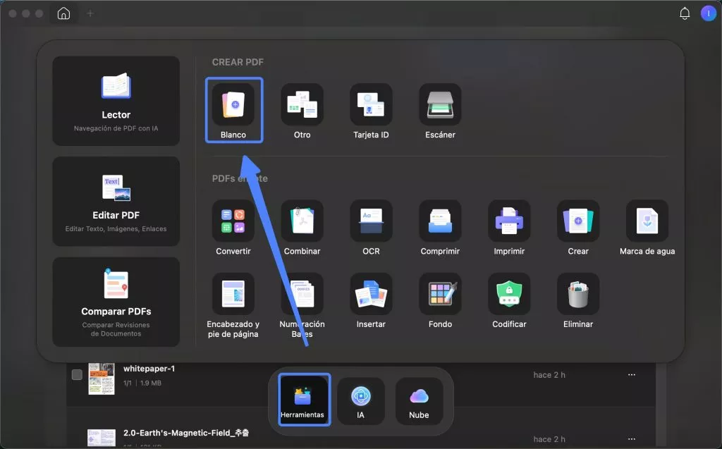 Crear PDF en blanco