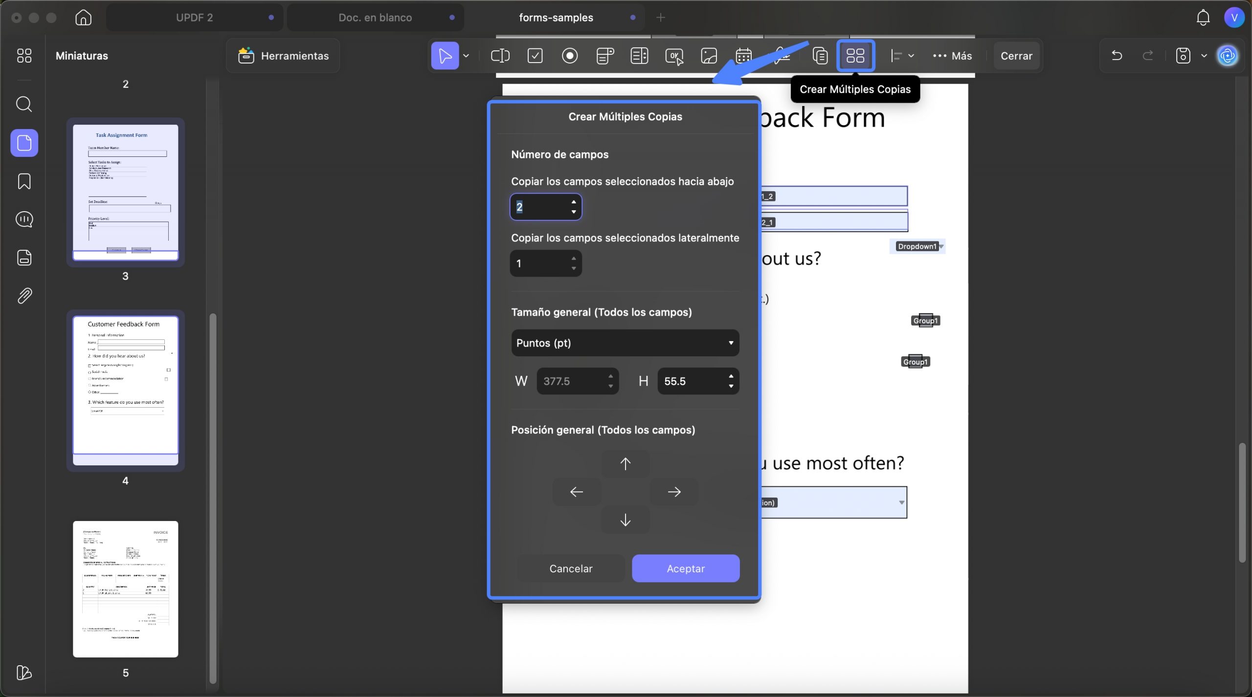 Crear múltiples copias de formularios en UPDF para Mac