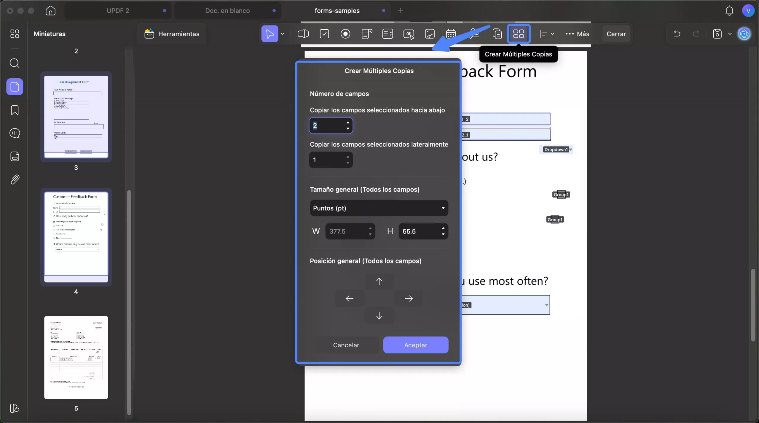 Crear múltiples copias de formularios en UPDF para Mac