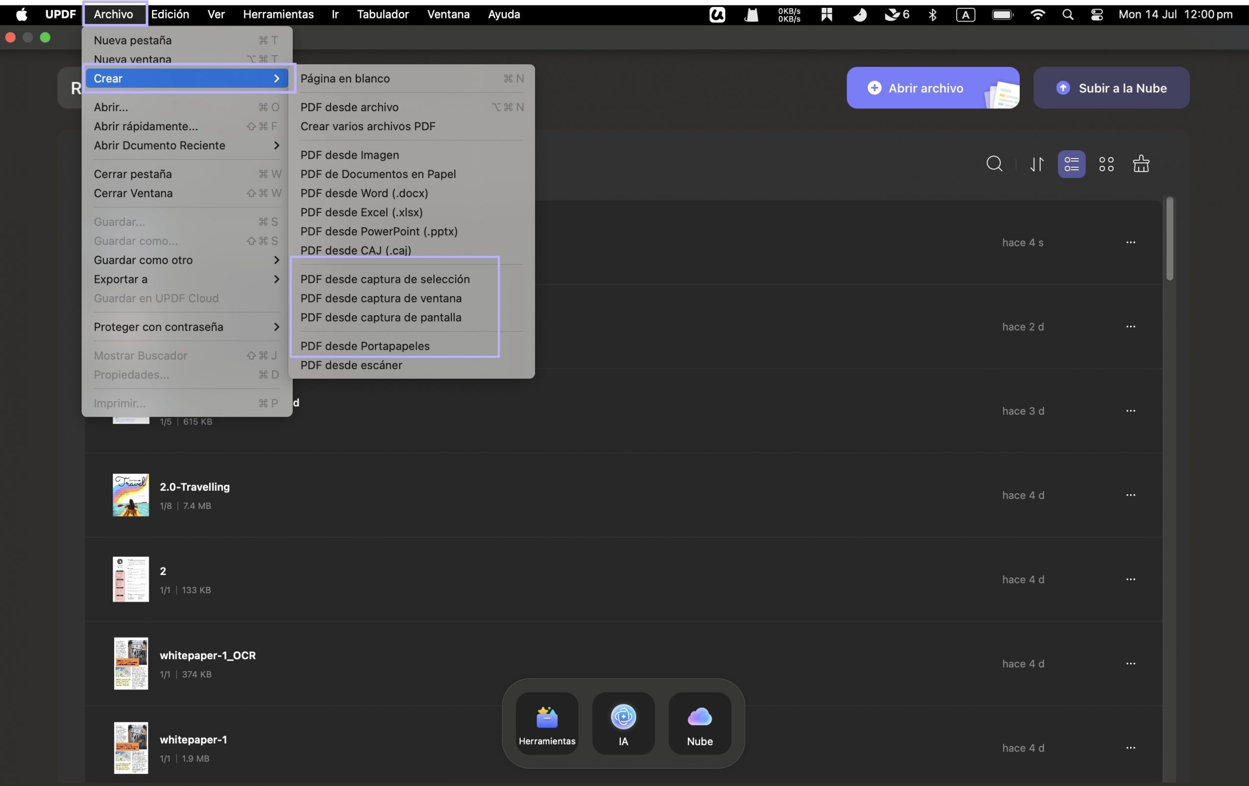 crear pdf desde captura de pantalla
