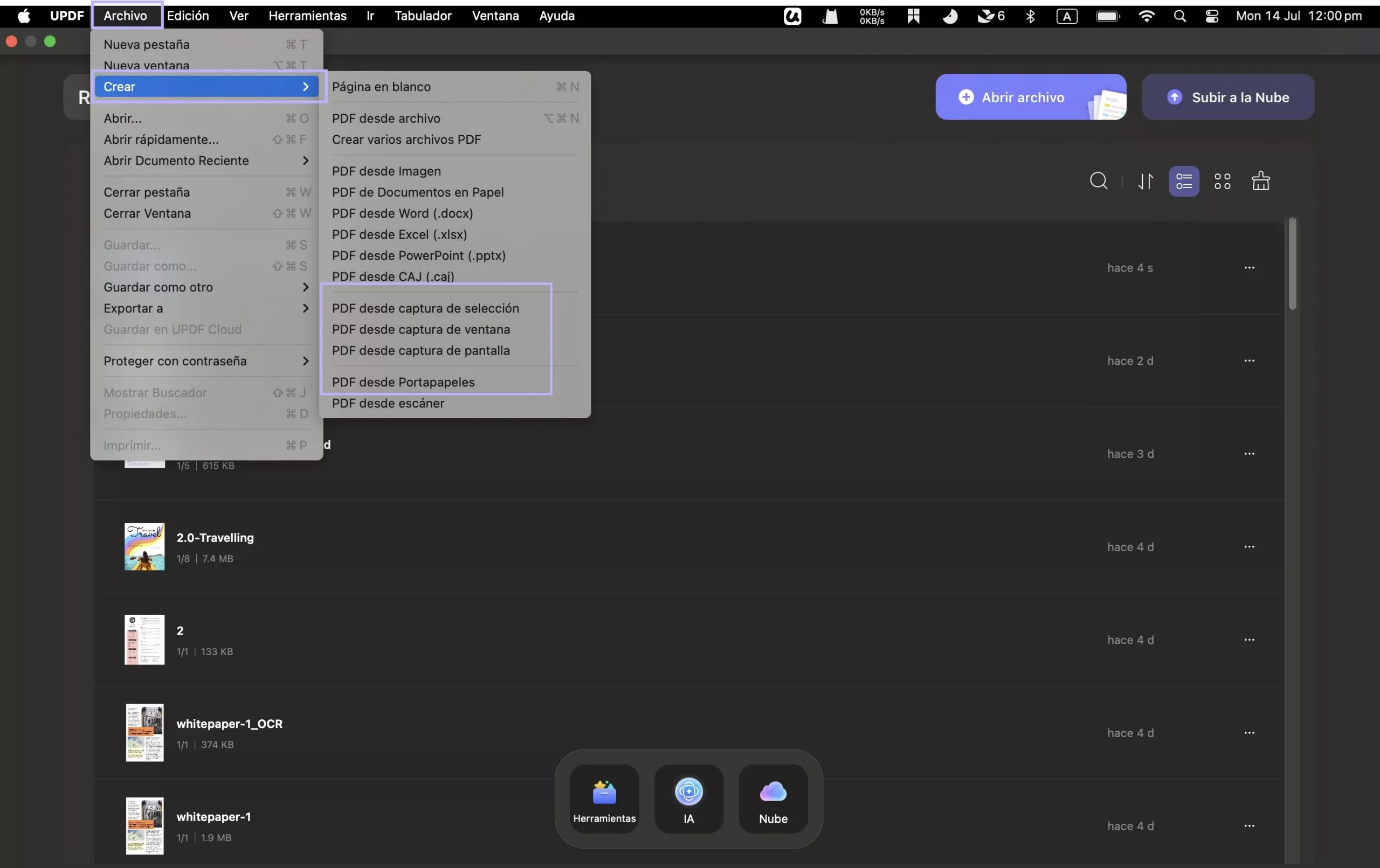 Crear PDF desde captura