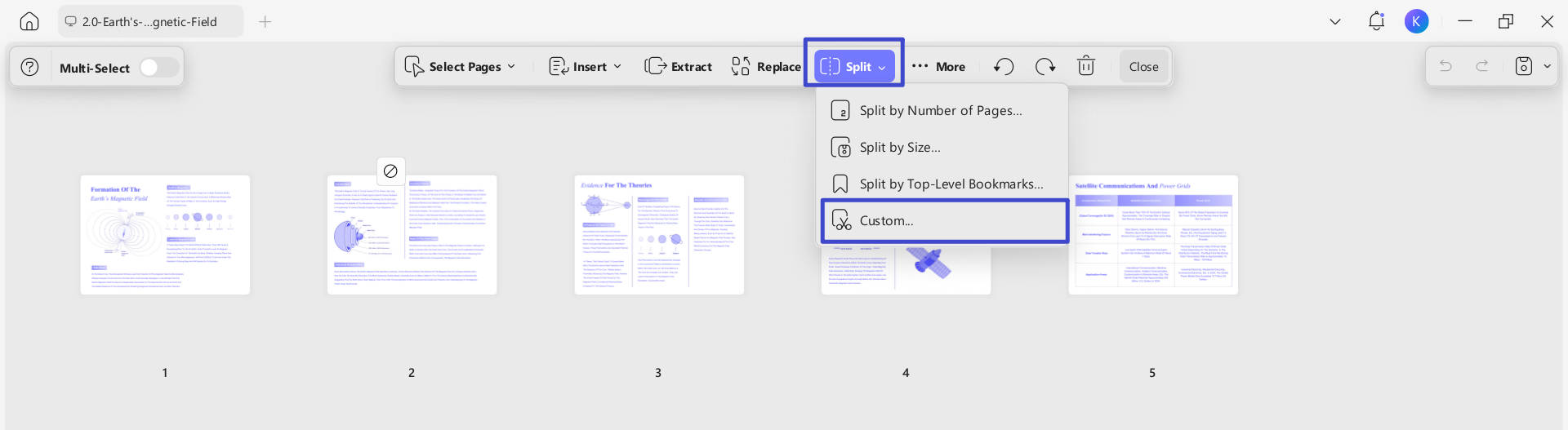 custom split using updf software