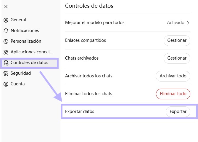 exportar las conversaciones de ChatGPT