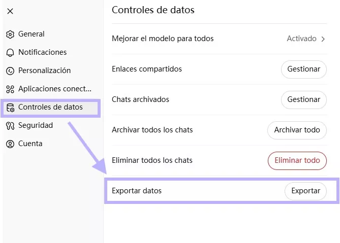 exportar las conversaciones de ChatGPT