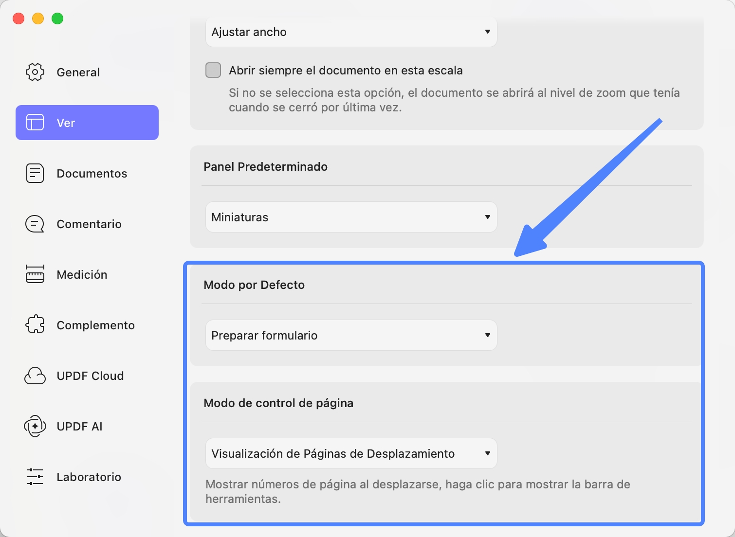 modo predeterminado updf mac