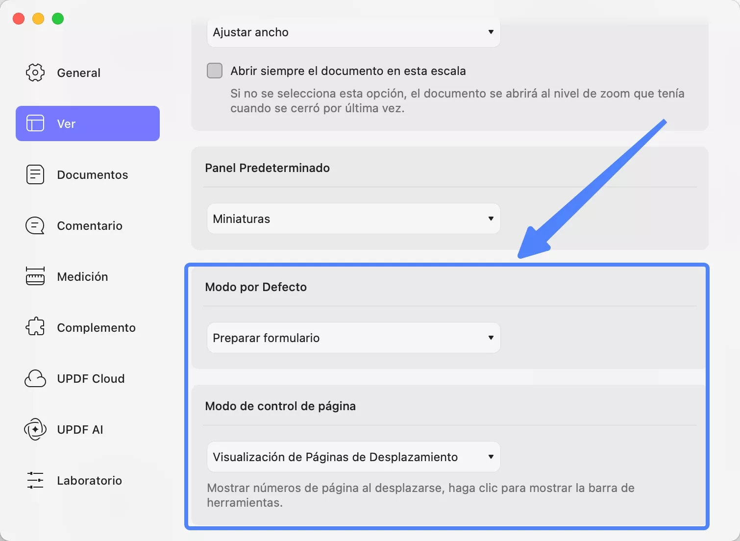modo predeterminado updf mac