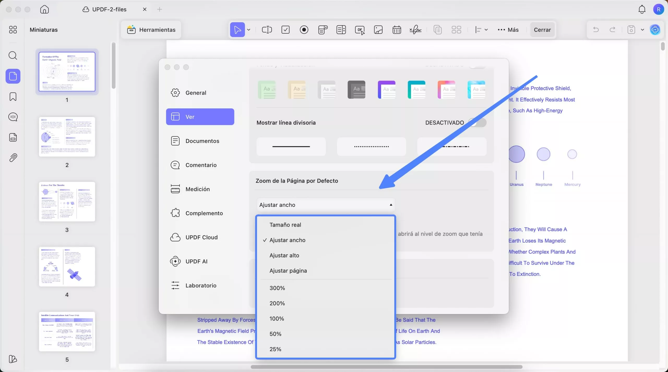 zoom de página predeterminado updf mac
