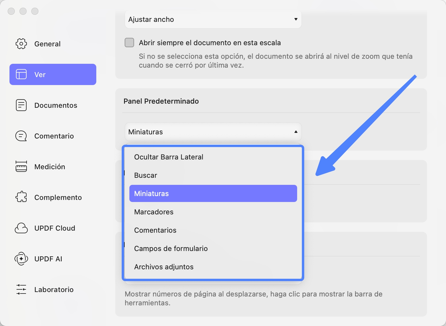 panel predeterminado updf mac