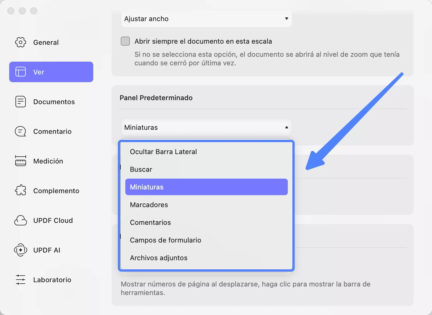 panel predeterminado updf mac