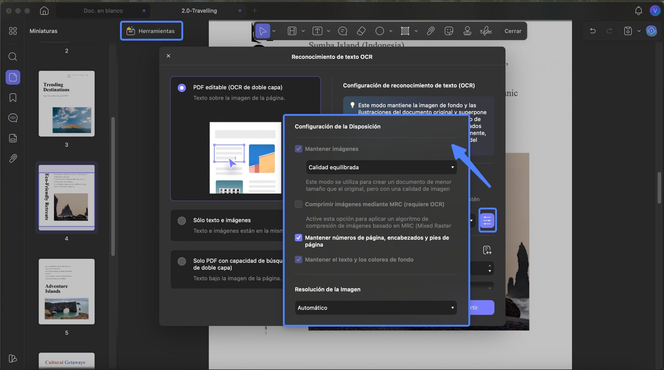 Definir ajustes editables de OCR PDF (UPDF) para Mac