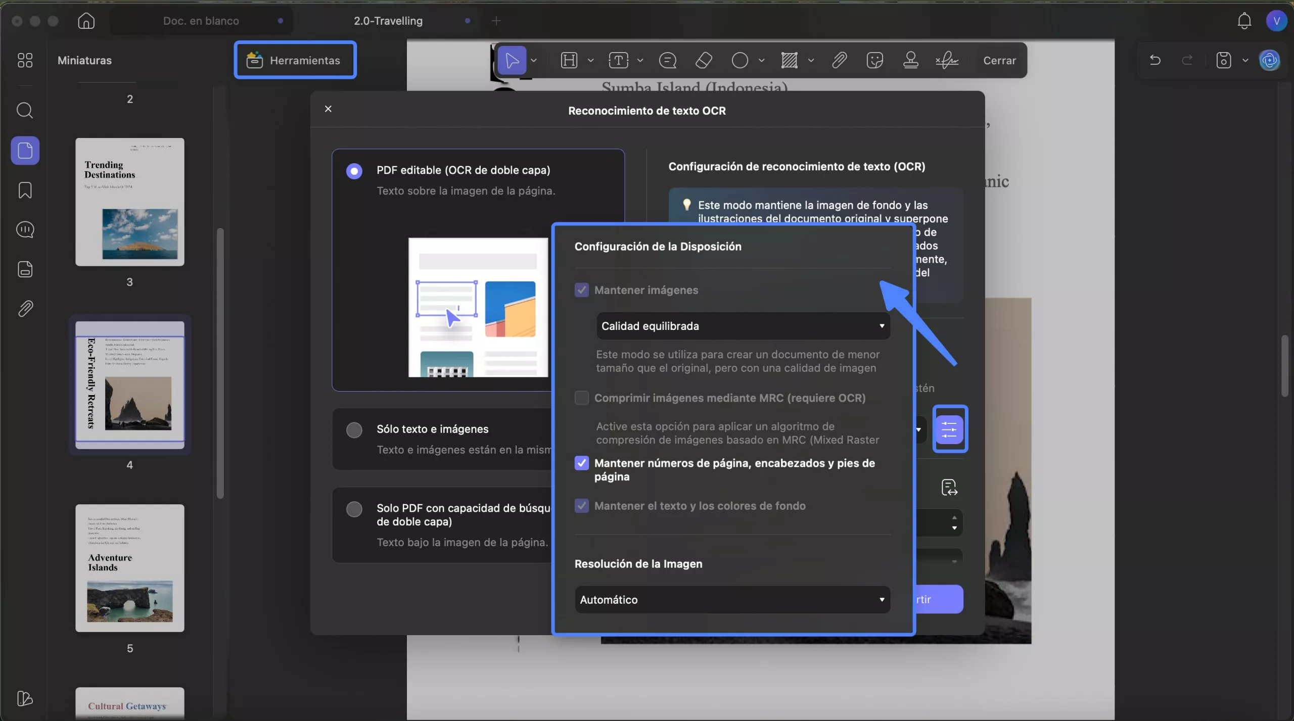 Definir ajustes editables de OCR PDF (UPDF) para Mac