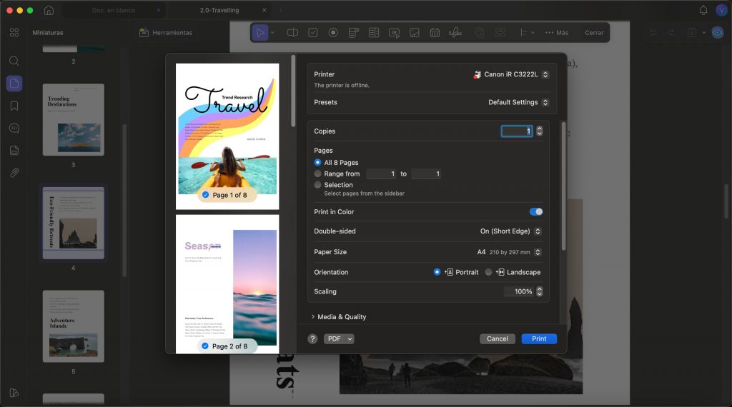 definir configuración de página imprimir updf mac