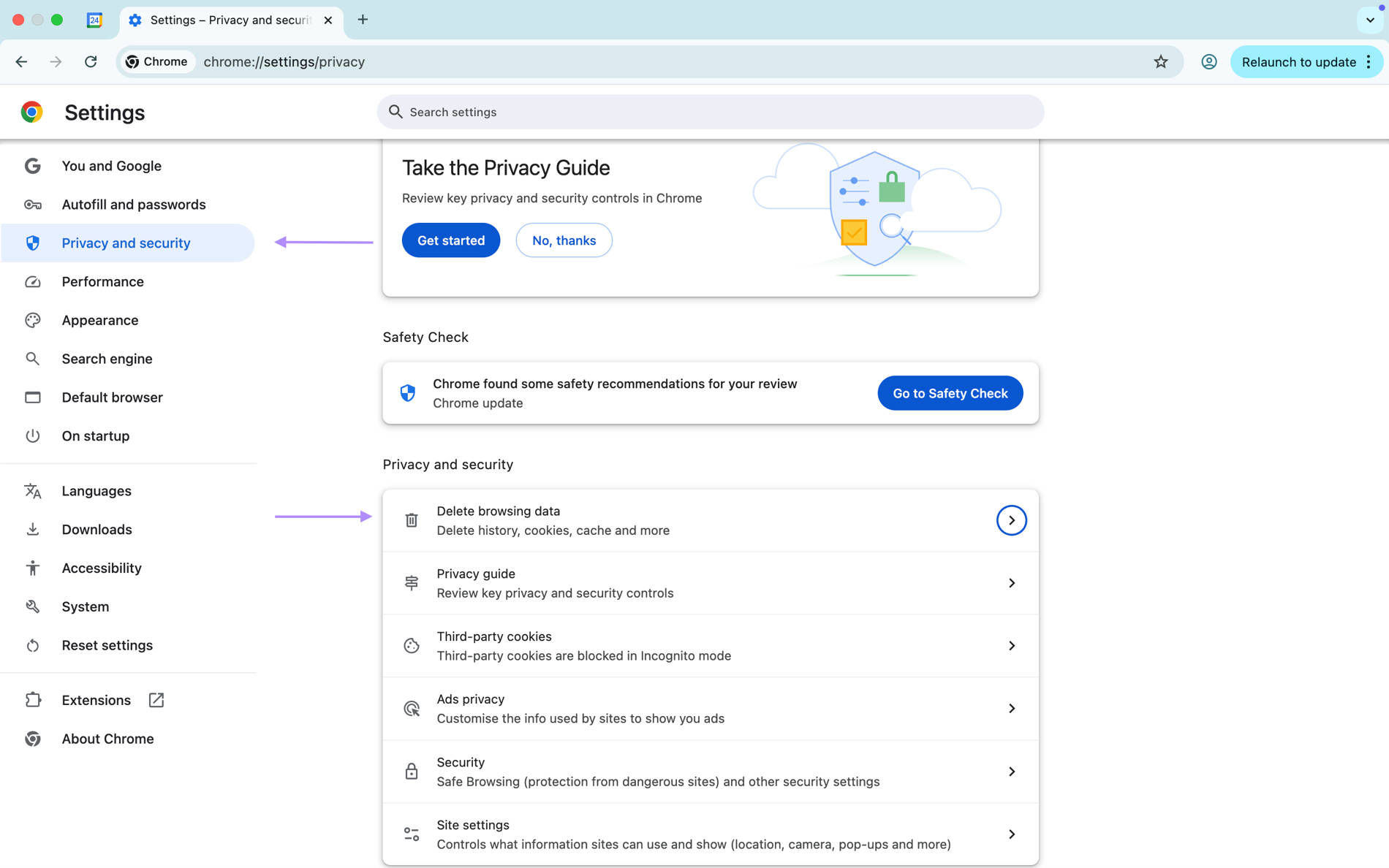 delete browsing data