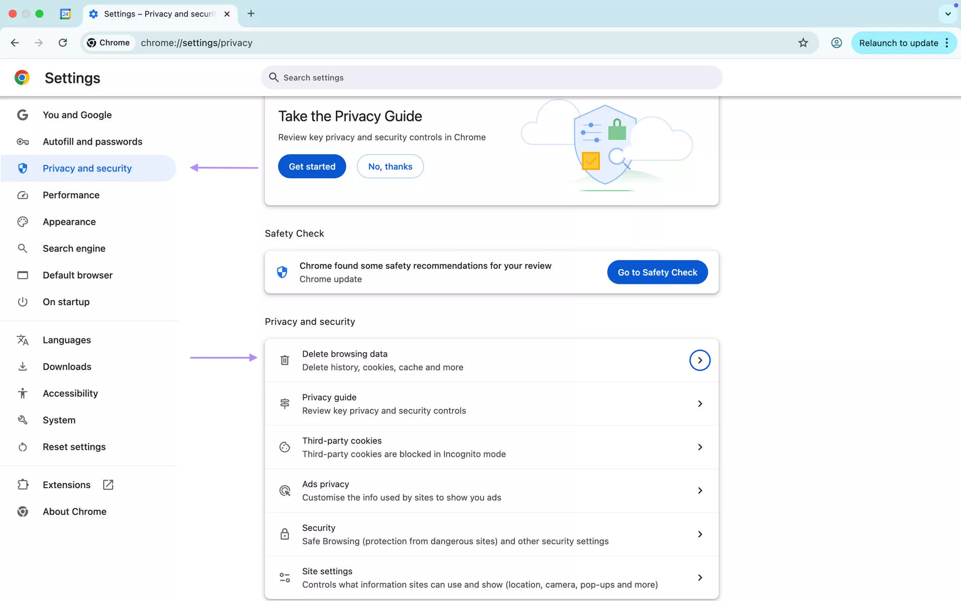 delete browsing data