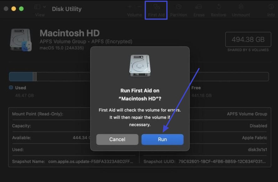 run first aid mac disk utility 