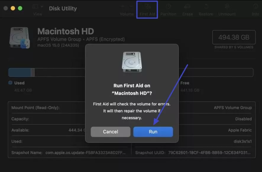 run first aid mac disk utility 
